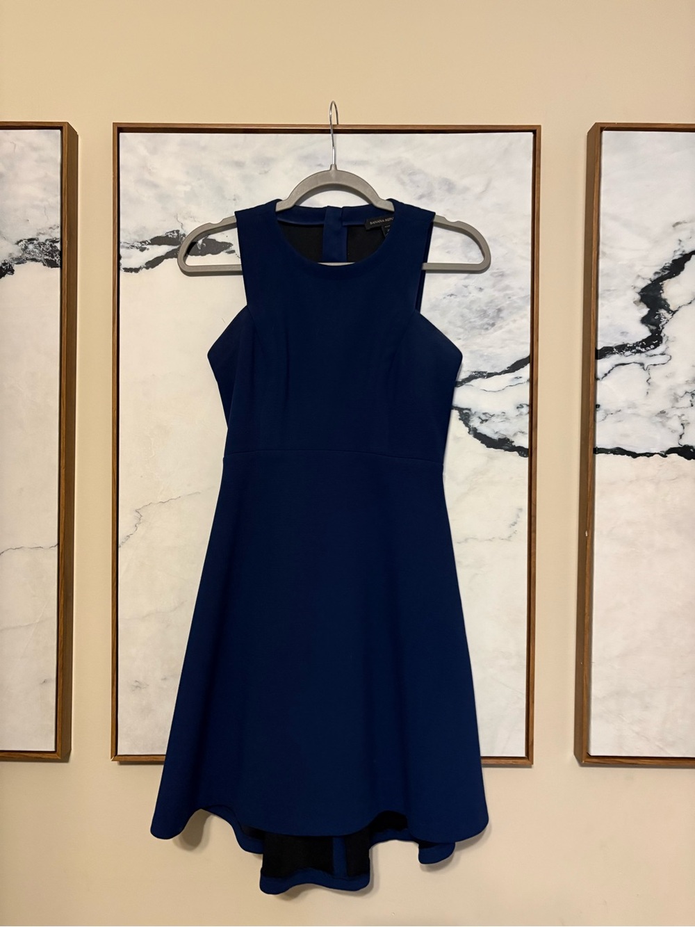 Banana Republic Navy Asymmetrical Hem Fit-and-Flare Dress